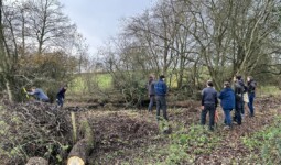 bénévoles autour d'une mare