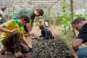 Des jeunes étudiants dans une pépinière