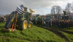 Des tracteurs sur un rond point