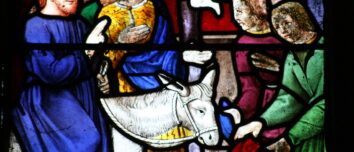 Vitrail de l'église Saint-Ouen des Iffs représentant l'entrée à Jérusalem