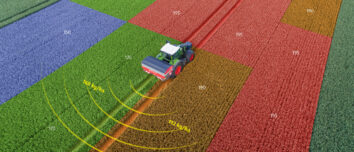 Image de synthèse illustrant la modulation intraparcellaire lors d'un épandage d'engrais dans un champ