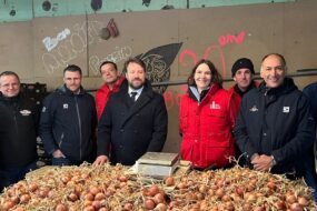 Des personnes devant des légumes