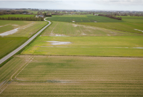 vue aérienne de parcelles agricoles très chargées en eau