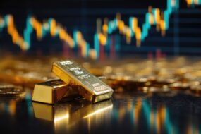 lingots d'or devant une courbe de marché montante