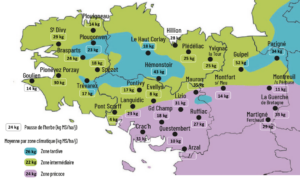 carte de la pousse de l'herbe en bretagne du 17 au 23 mars 2026