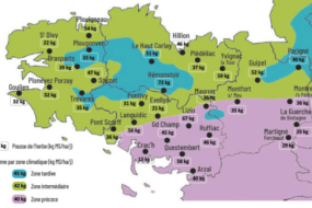 carte de la pousse de l'herbe en bretagne du 10 au 16 mars 2026