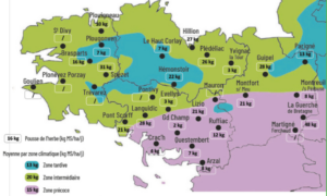 carte de la pousse de l'herbe en bretagne du 24 février au 2 mars