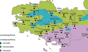 carte de la pousse de l'herbe en bretagne du 3 au 9 mars 2026