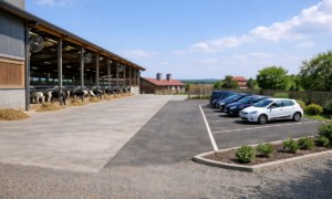 parking devant une stabulation