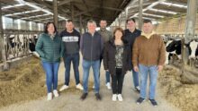 agriculteurs dans une stabulation