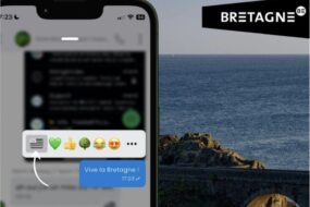 Un écran de téléphone avec une application de messagerie sécurisée qui permet de réagir aux messages avec le drapeau breton
