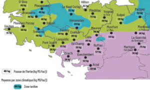 carte de la pousse de l'herbe en bretagne du 14 au 20 avril 2026