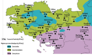 carte de la pousse de l'herbe en bretagne du 8 au 13 avril 2026