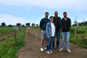 une femme et trois hommes sur un chemin