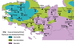 carte de la pousse de l'herbe en bretagne du 16 au 22 juin 2026