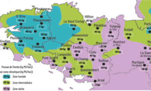 carte de la pousse de l'herbe en bretagne du 2 au 8 juin 2026