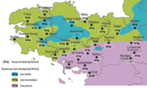 carte de la pousse de l'herbe en bretagne du 26 mai au 1er juin 2026