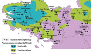 carte de la pousse de l'herbe en bretagne du 9 au 15 juin 2026