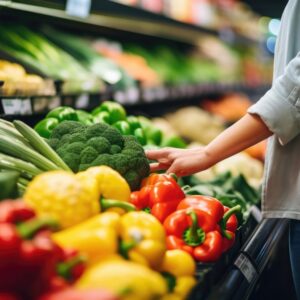 Un étal de légumes dans un supermarché
