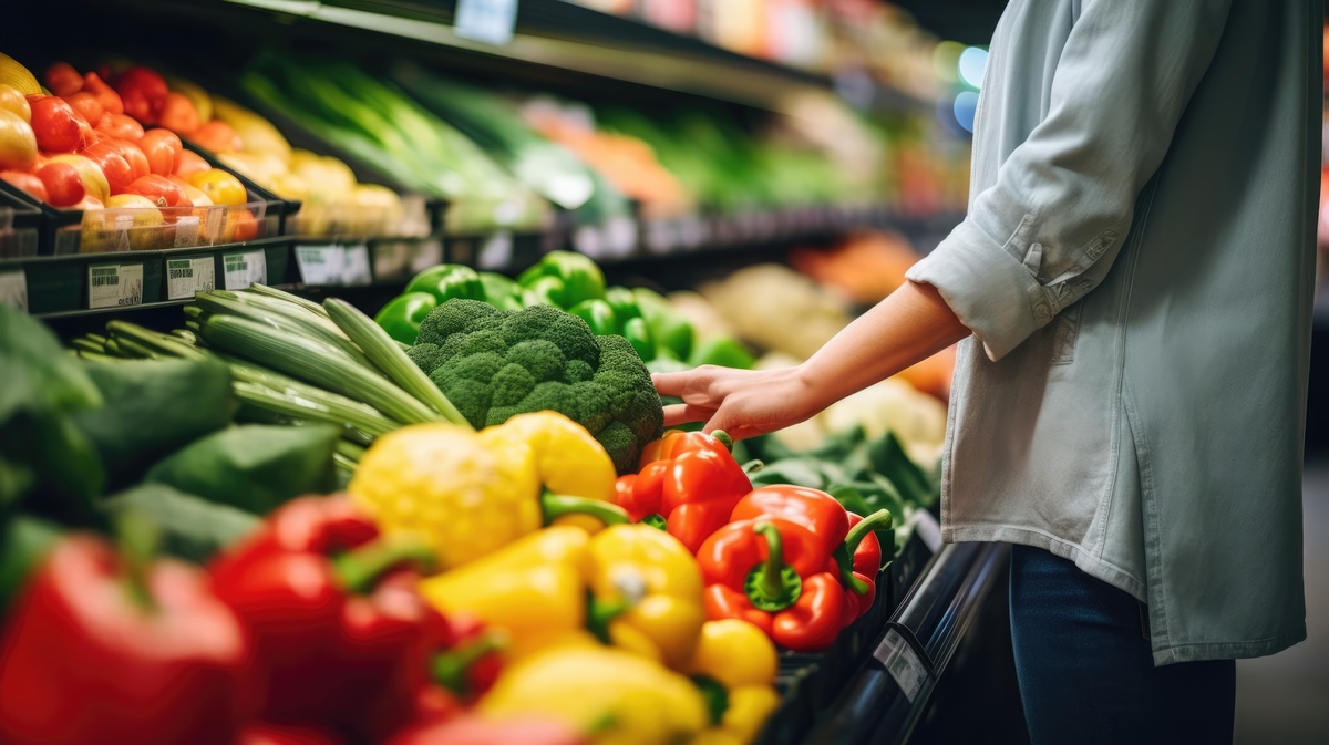 Un étal de légumes dans un supermarché - Illustration Le naturel a moins la cote