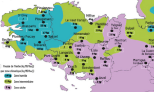 carte de la pousse de l'herbe en bretagne du 30 juin au 6 juillet 2026