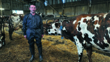 éleveur dans un bâtiment avec des vaches