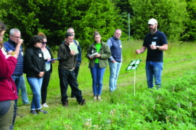 Groupe d'agriculteurs dans un champ d'essai de lupin