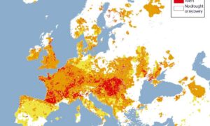 carte d'Europe indiquant les zones les plus affectées par la sécheresse