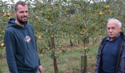 Deux hommes dans un verger