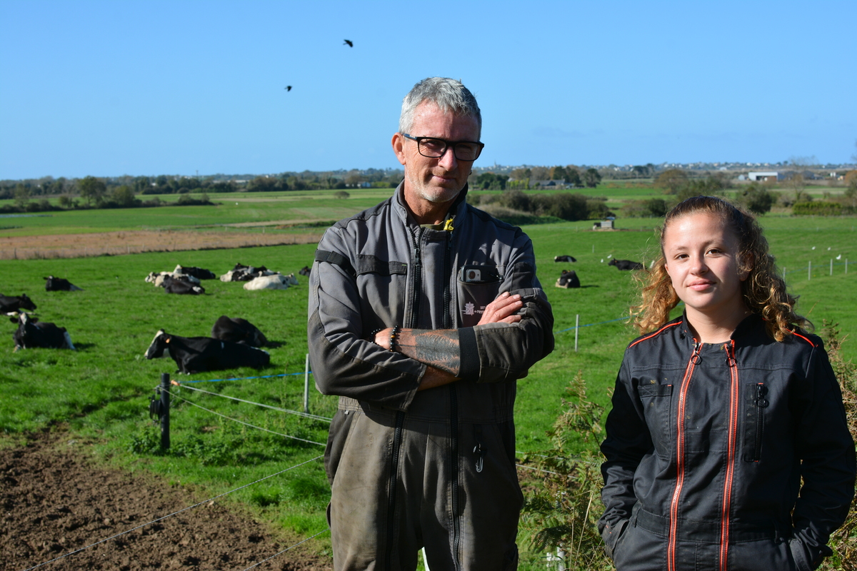 Un homme et une femme devant des vaches - Illustration Accompagner la montée en compétence