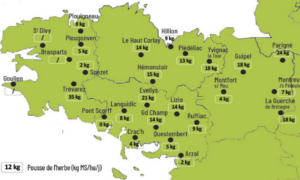 carte de la pousse de l'herbe en bretagne du 13 au 19 octobre