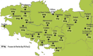 carte de la pousse de l'herbe en bretagne du 29 septembre au 5 octobre