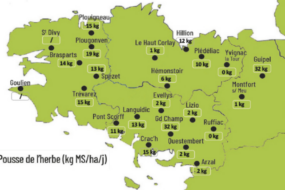 carte de la pousse de l'herbe en bretagne du 6 au 12 octobre